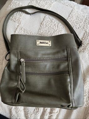 MultiSac Olive Green Crossbody Purse with Front Zip Pockets